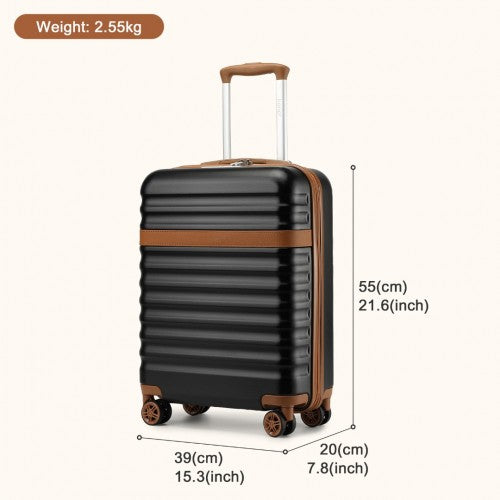 Kono 20 Inch Stylish Lightweight Hard Shell ABS+PC Cabin Carry-On Suitcase with TSA Lock for Enhanced Security - Black/Brown