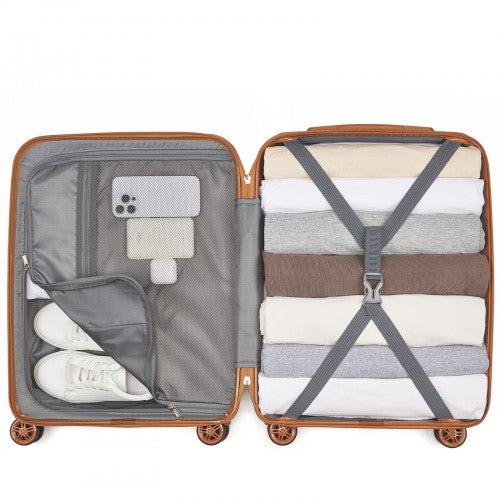 Kono 20 Inch Stylish Lightweight Hard Shell ABS+PC Cabin Carry-On Suitcase with TSA Lock for Enhanced Security - Burgundy and Brown