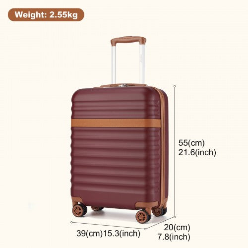 Kono 20 Inch Stylish Lightweight Hard Shell ABS+PC Cabin Carry-On Suitcase with TSA Lock for Enhanced Security - Burgundy and Brown