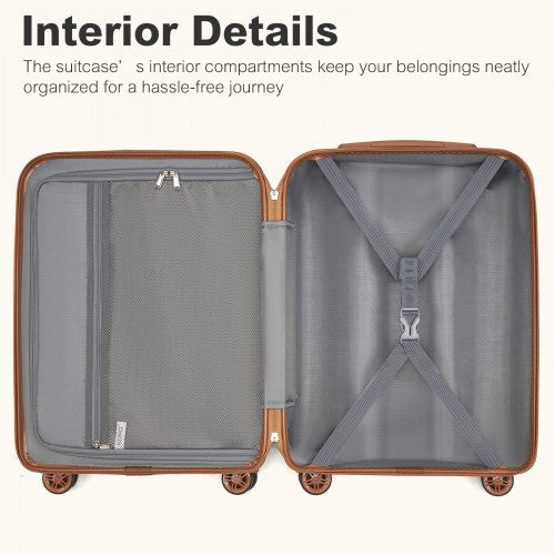 Kono 20 Inch Stylish Lightweight Hard Shell ABS+PC Cabin Carry-On Suitcase with TSA Lock for Enhanced Security - Burgundy and Brown