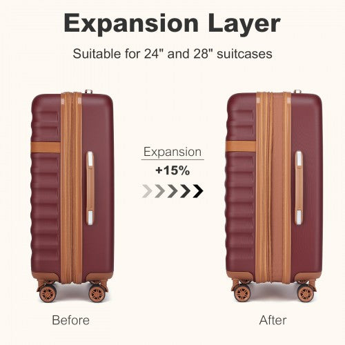 Kono 24 Inch Expandable Lightweight Hard Shell ABS+PC Check-In Suitcase with TSA Lock Ideal for Extended Trips and Secure Travel - Burgundy And Brown
