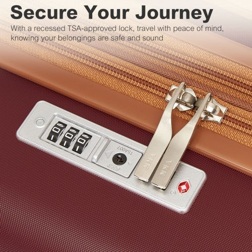 Kono 24 Inch Expandable Lightweight Hard Shell ABS+PC Check-In Suitcase with TSA Lock Ideal for Extended Trips and Secure Travel - Burgundy And Brown