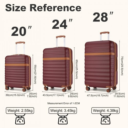 Kono 3-Piece Expandable Luggage Set 20"/24"/28" Durable Hard Shell ABS+PC Suitcases with TSA Lock for Secure Travel