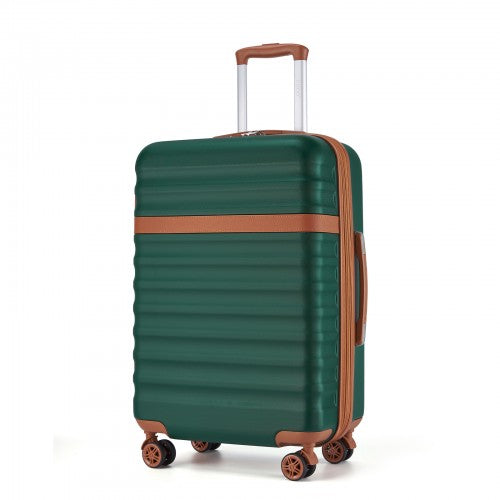 Kono 24 Inch Expandable Lightweight Hard Shell ABS+PC Check-In Suitcase with TSA Lock Ideal for Extended Trips and Secure Travel - Green And Brown