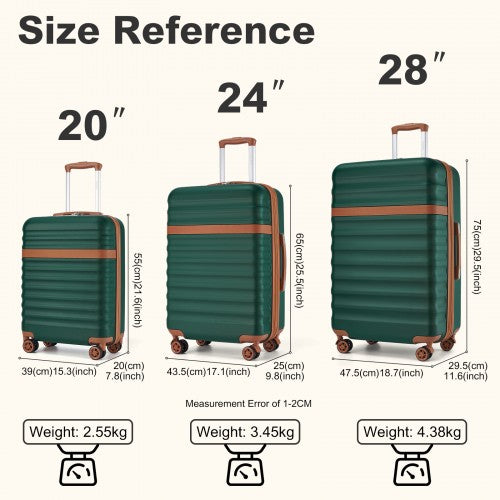 Kono 3-Piece Expandable Luggage Set 20"/24"/28" Durable Hard Shell ABS+PC Suitcases with TSA Lock for Secure Travel
