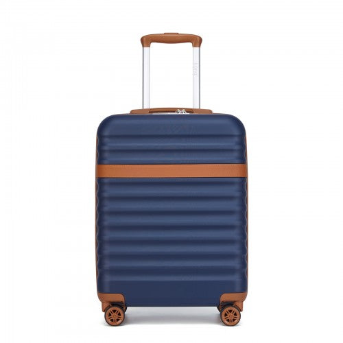 Kono 20 Inch Stylish Lightweight Hard Shell ABS+PC Cabin Carry-On Suitcase with TSA Lock for Enhanced Security - Navy and Brown