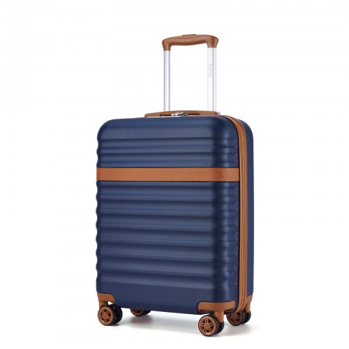 Kono 20 Inch Stylish Lightweight Hard Shell ABS+PC Cabin Carry-On Suitcase with TSA Lock for Enhanced Security - Navy and Brown