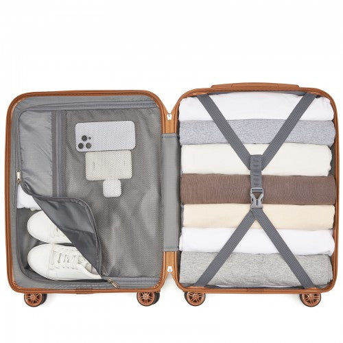 Kono 20 Inch Stylish Lightweight Hard Shell ABS+PC Cabin Carry-On Suitcase with TSA Lock for Enhanced Security - Navy and Brown