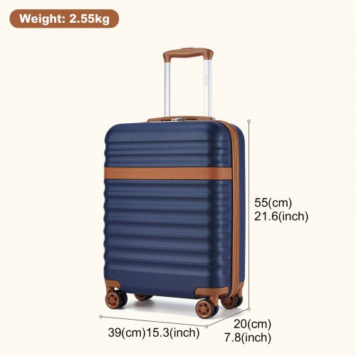 Kono 20 Inch Stylish Lightweight Hard Shell ABS+PC Cabin Carry-On Suitcase with TSA Lock for Enhanced Security - Navy and Brown