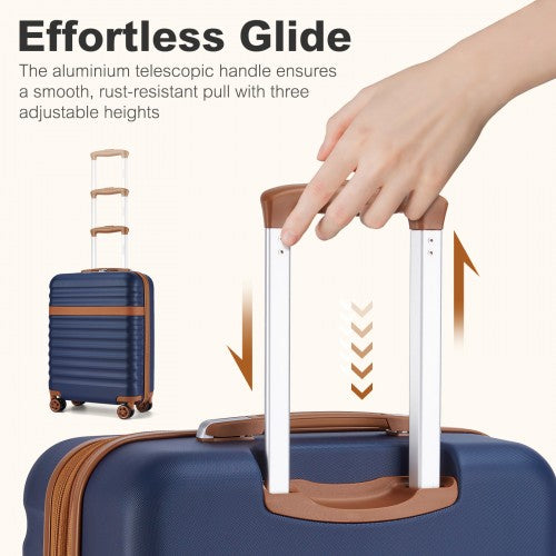 Kono 20 Inch Stylish Lightweight Hard Shell ABS+PC Cabin Carry-On Suitcase with TSA Lock for Enhanced Security - Navy and Brown