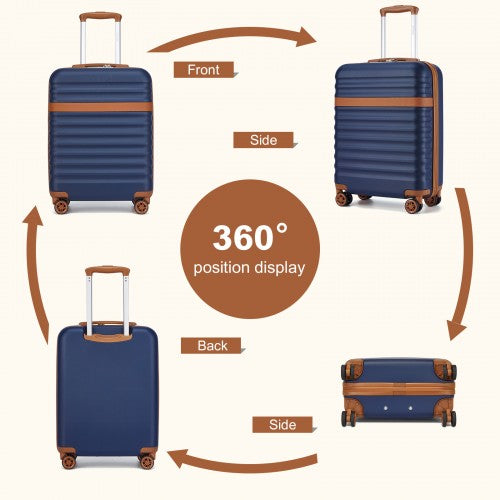 Kono 20 Inch Stylish Lightweight Hard Shell ABS+PC Cabin Carry-On Suitcase with TSA Lock for Enhanced Security - Navy and Brown