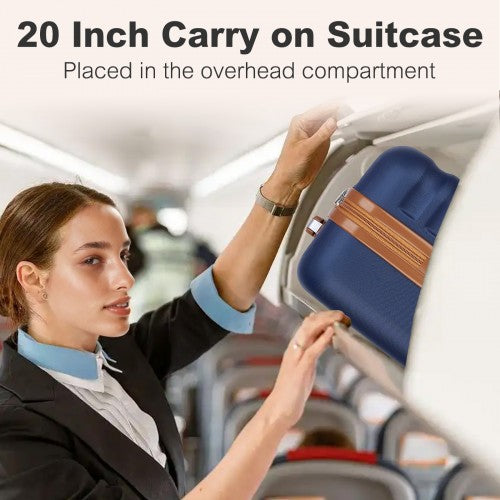 Kono 20 Inch Stylish Lightweight Hard Shell ABS+PC Cabin Carry-On Suitcase with TSA Lock for Enhanced Security - Navy and Brown