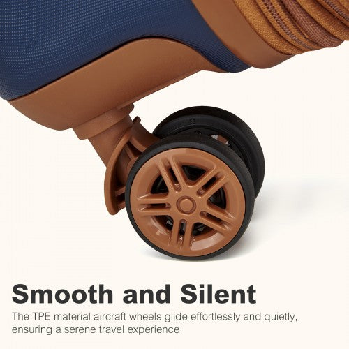 Kono 20 Inch Stylish Lightweight Hard Shell ABS+PC Cabin Carry-On Suitcase with TSA Lock for Enhanced Security - Navy and Brown