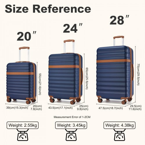 Kono 3-Piece Expandable Luggage Set 20"/24"/28" Durable Hard Shell ABS+PC Suitcases with TSA Lock for Secure Travel