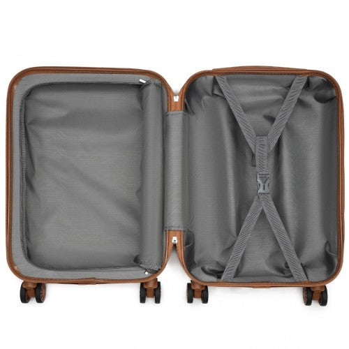 Kono 20 Inch Premium ABS Cabin Carry-On Suitcase Set With Weekend Bag And Toiletry Bag - Grey/Brown