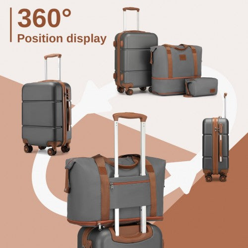 Kono 20 Inch Premium ABS Cabin Carry-On Suitcase Set With Weekend Bag And Toiletry Bag - Grey/Brown