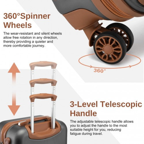 Kono 20 Inch Premium ABS Cabin Carry-On Suitcase Set With Weekend Bag And Toiletry Bag - Grey/Brown