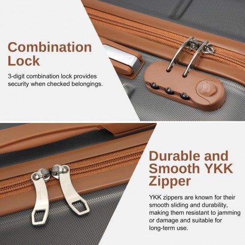 Kono 20 Inch Premium ABS Cabin Carry-On Suitcase Set With Weekend Bag And Toiletry Bag - Grey/Brown