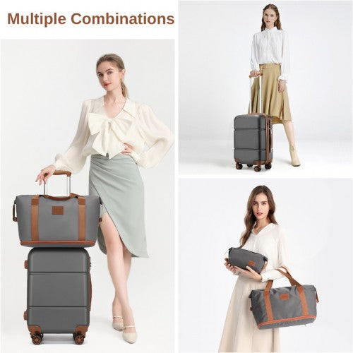 Kono 20 Inch Premium ABS Cabin Carry-On Suitcase Set With Weekend Bag And Toiletry Bag - Grey/Brown