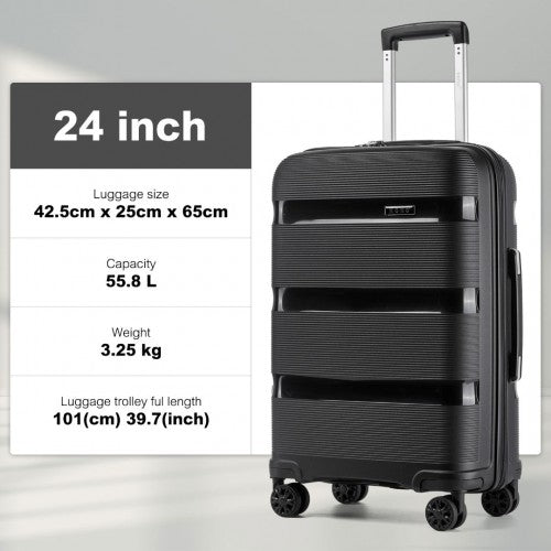 Kono 24-Inch PP Hardshell Suitcase–Durable Checked Luggage with TSA Lock & 360 Spinner Silent Wheels
