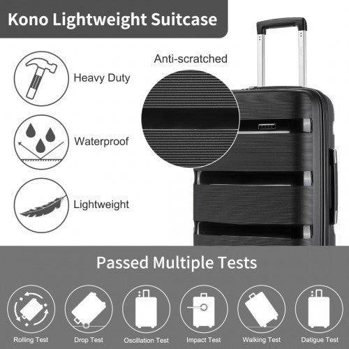 Kono 24-Inch PP Hardshell Suitcase–Durable Checked Luggage with TSA Lock & 360 Spinner Silent Wheels