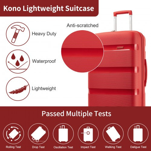 Kono 28-Inch PP Hardshell Checked Luggage–Large Lightweight Suitcase with TSA Lock, 360 Spinner Wheels