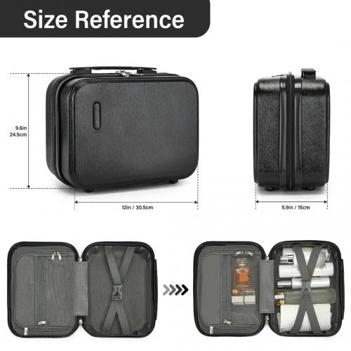 Kono 12 inch Hard Shell Vanity Cosmetic Case – Durable Travel Makeup Organizer with YKK Zipper - Black