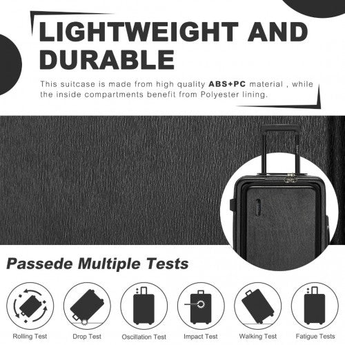 Kono Durable 24 Inch ABS+PC Hardshell Suitcase with TSA Lock Lightweight Travel Luggage with 360° Spinner Wheels - Black