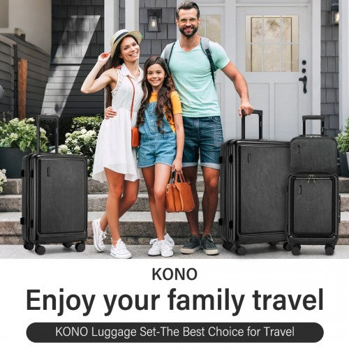 Kono Durable ABS+PC Hardshell Luggage Set with TSA Lock 360 Spinner Wheels 4-Piece Set 20/24/28 and Vanity Case - Black