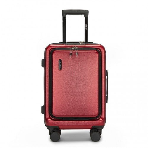 Kono Durable ABS+PC 20 inch Carry-On Hardshell Suitcase with TSA Lock & Front Laptop Compartment - Burgundy