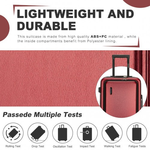 Kono Durable ABS+PC 20 inch Carry-On Hardshell Suitcase with TSA Lock & Front Laptop Compartment - Burgundy