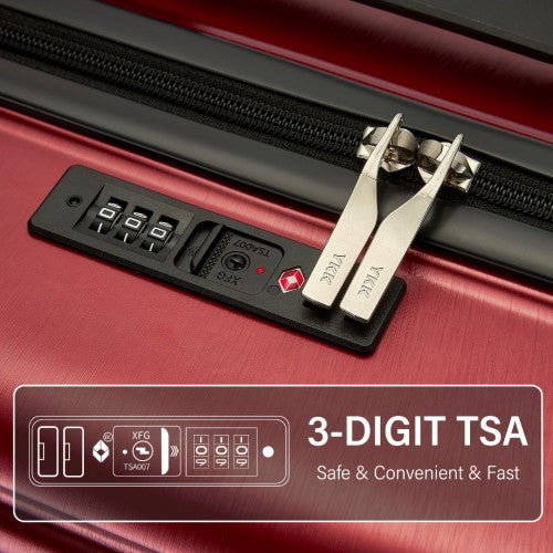 Kono Durable ABS+PC 20 inch Carry-On Hardshell Suitcase with TSA Lock & Front Laptop Compartment - Burgundy
