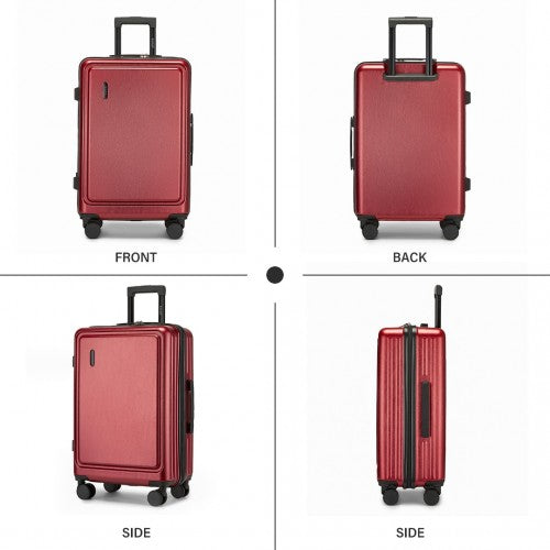 Kono Durable ABS+PC 20 inch Carry-On Hardshell Suitcase with TSA Lock & Front Laptop Compartment - Burgundy