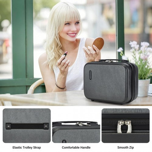 Kono 12 inch Hard Shell Vanity Cosmetic Case – Durable Travel Makeup Organizer with YKK Zipper - Grey