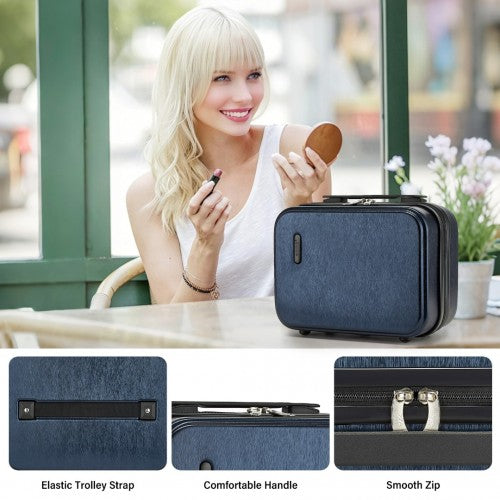 Kono 12 inch Hard Shell Vanity Cosmetic Case – Durable Travel Makeup Organizer with YKK Zipper - Navy