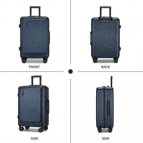 Kono Durable ABS+PC 20 inch Carry-On Hardshell Suitcase with TSA Lock & Front Laptop Compartment - Navy
