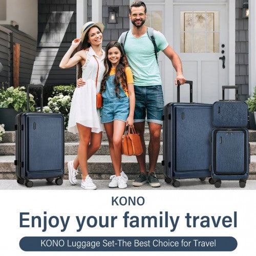 Kono Durable ABS+PC Hardshell Luggage Set with TSA Lock 360 Spinner Wheels 4-Piece Set 20/24/28 and Vanity Case - Navy