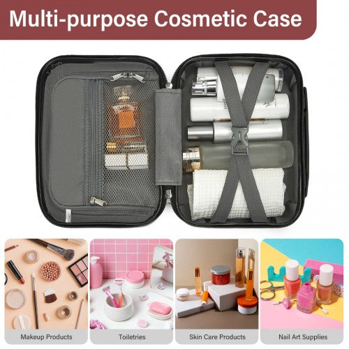 Kono 12 inch Hard Shell Vanity Cosmetic Case – Durable Travel Makeup Organizer with YKK Zipper - Burgundy