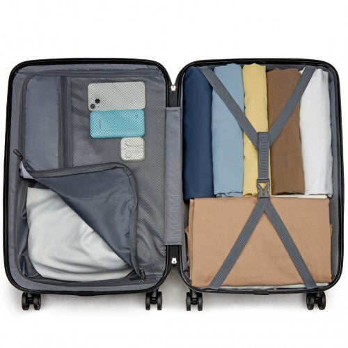 Kono 3-Piece Minimalist Hard Shell ABS+PC Luggage Set with TSA Lock and 360° Spinner Wheels - Black