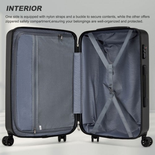 Kono 3-Piece Minimalist Hard Shell ABS+PC Luggage Set with TSA Lock and 360° Spinner Wheels - Black