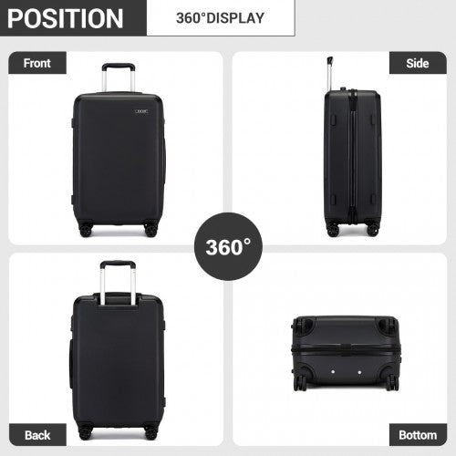 Kono 3-Piece Minimalist Hard Shell ABS+PC Luggage Set with TSA Lock and 360° Spinner Wheels - Black