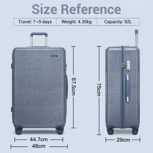 Kono 28 Inch Minimalist Hard Shell ABS+PC Check-In Suitcase with TSA Lock 360° Spinner Wheels - Denim Blue