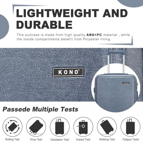 Kono 28 Inch Minimalist Hard Shell ABS+PC Check-In Suitcase with TSA Lock 360° Spinner Wheels - Denim Blue