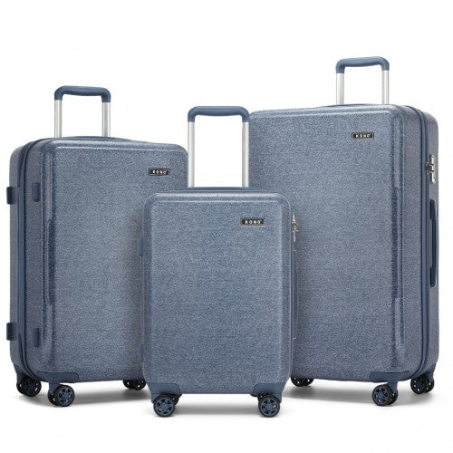 Kono 3-Piece Minimalist Hard Shell ABS+PC Luggage Set with TSA Lock and 360 Spinner Wheels - Denim Blue
