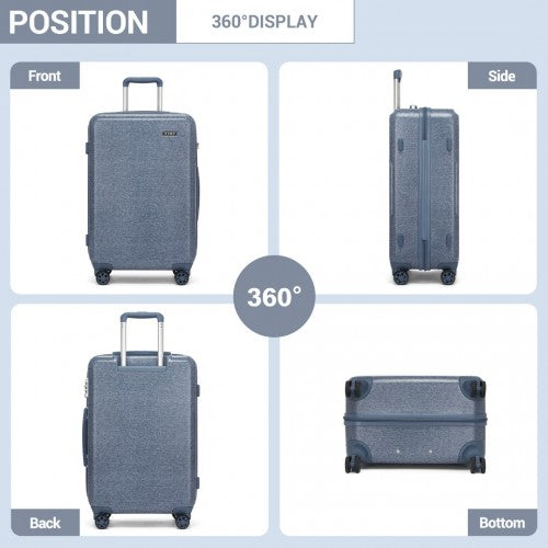 Kono 3-Piece Minimalist Hard Shell ABS+PC Luggage Set with TSA Lock and 360 Spinner Wheels - Denim Blue