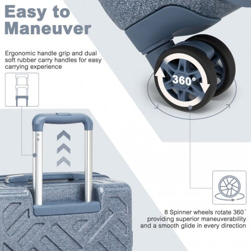 Supercase 20 Inch Sleek Geometric Pattern Hard Shell ABS+PC Cabin Carry-On Suitcase with TSA Lock - Denim Blue