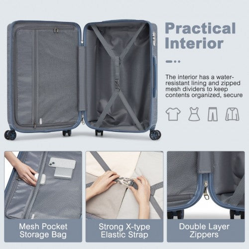 Supercase 20 Inch Sleek Geometric Pattern Hard Shell ABS+PC Cabin Carry-On Suitcase with TSA Lock - Denim Blue