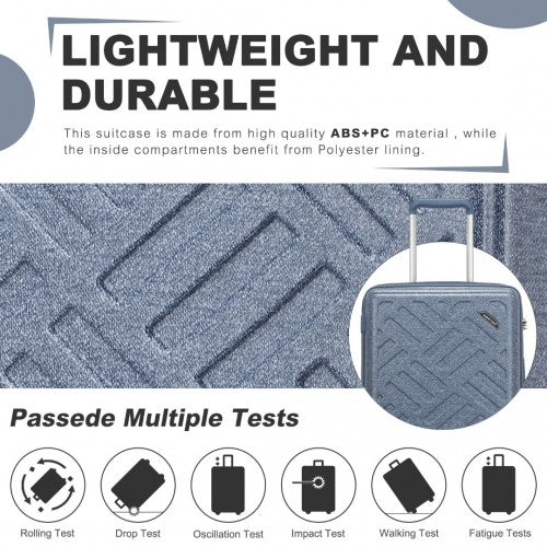 Supercase 24 Inch Sleek Geometric Pattern Hard Shell ABS+PC Check-In Suitcase with TSA Lock for Effortless Travel - Denim Blue