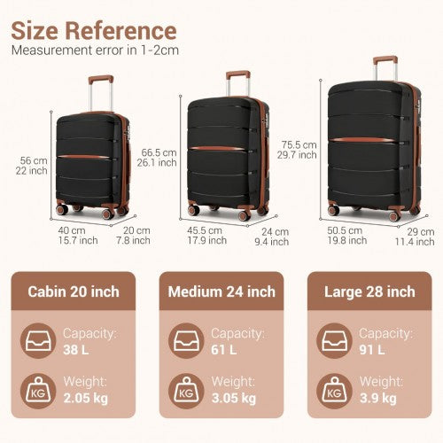 Kono 20/24/28 inch PP Modern Scratch-Resistant Suitcase Set with TSA Lock & Stylish Brown Accents