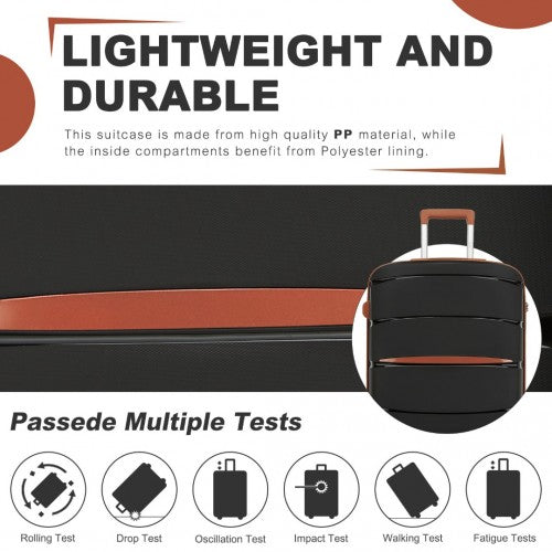 Kono 20/24/28 inch PP Modern Scratch-Resistant Suitcase Set with TSA Lock & Stylish Brown Accents
